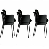 Pack of 6 Step chairs with black epoxy structure and Baly (textile) or eco-leather upholstery in different colors with spade arm